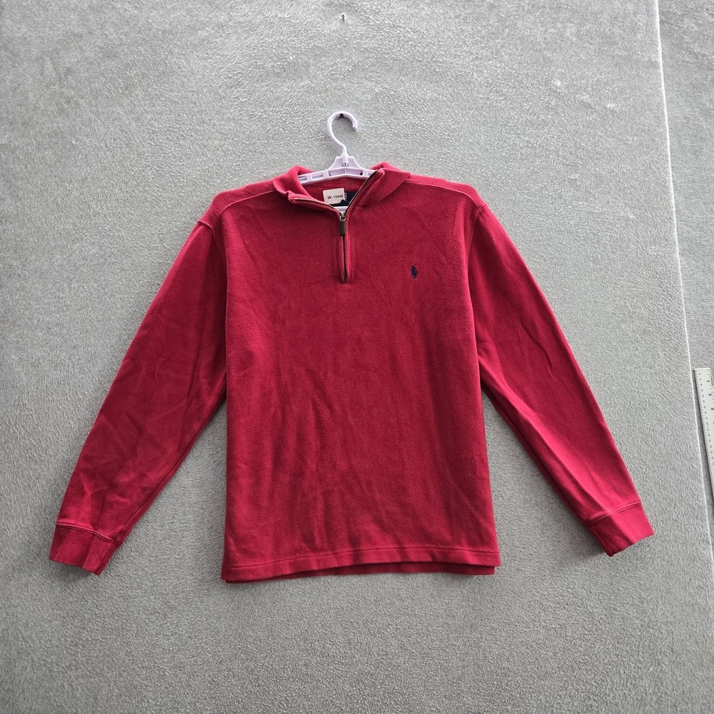 VINTAGE Polo Ralph Lauren Men Sweater L Red Embroidered Quarter Zip Zipper